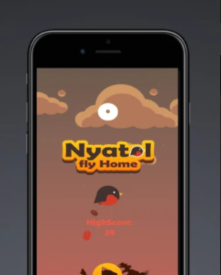 A phone with the nyatel fly home logo on it.